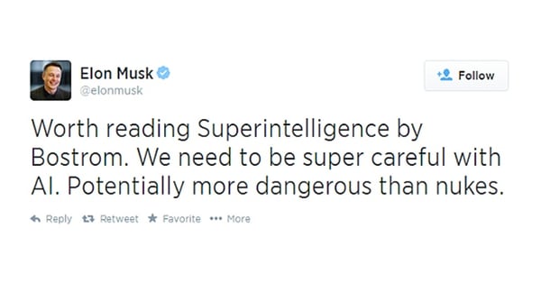 Elon Musk tweet about Artifical Intellegence
